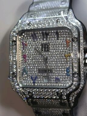 Iced Out 16ct MOISSANITE Watch Iced Automatic Movement Hip Hop Arabic Numbers